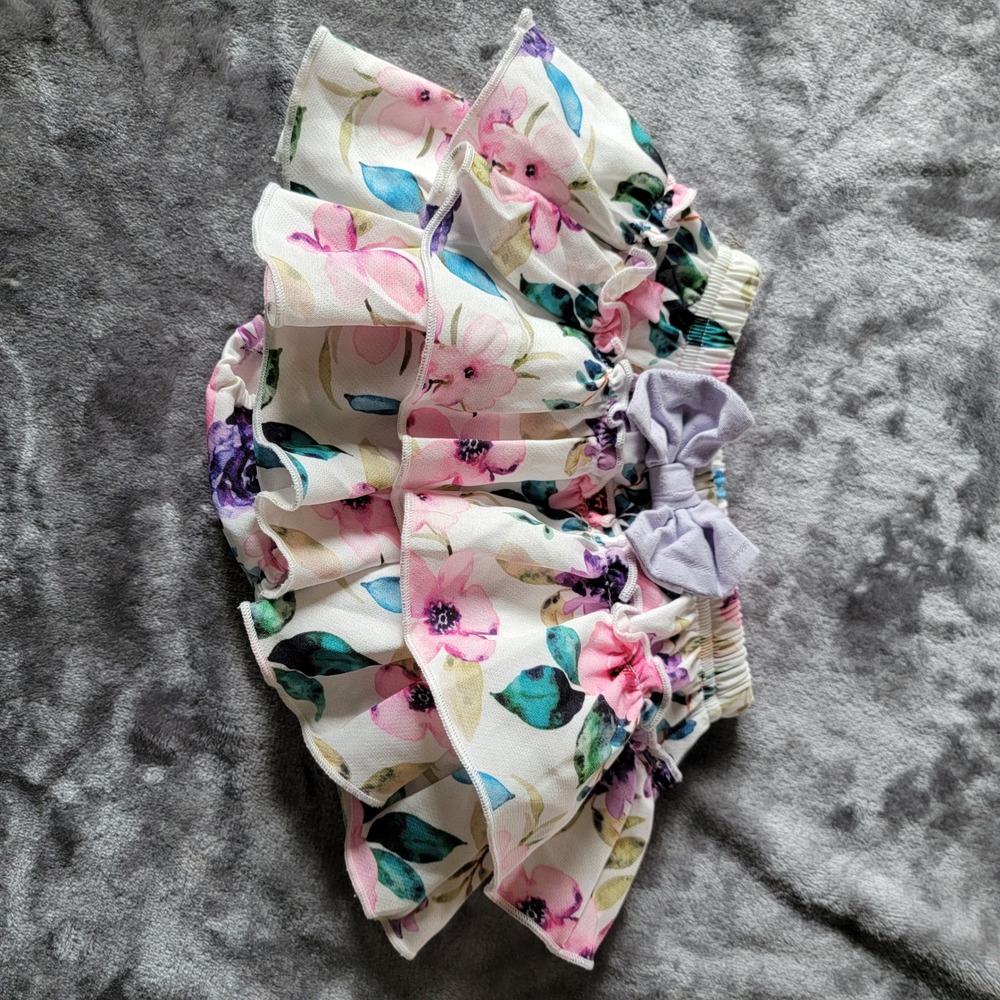 Tiered-Ruffle Bloomers Baby Girl 3-6M White Floral Excellent Bow 736